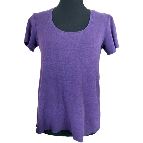 EILEEN FISHER ☆ 100% Linen Crew Neck Short Sleeve Tee T-Shirt ☆ Purple ☆ Size PS - Picture 1 of 4
